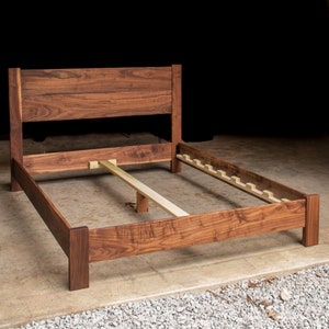 WALNUT SIMPLE BED  |  Platform Bed Frame  |  Straight Headboard  |  Solid Walnut Hardwoods  |  Slats Optional