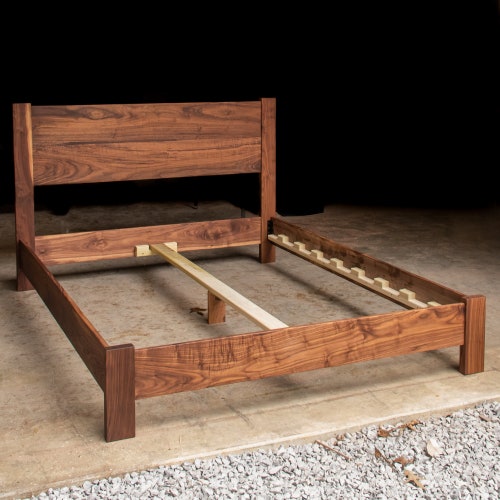 Walnut Simple Bed Platform Frame Straight Headboard Walnut Simple Bed Platform Frame, Simple King Bed Frame With Headboard