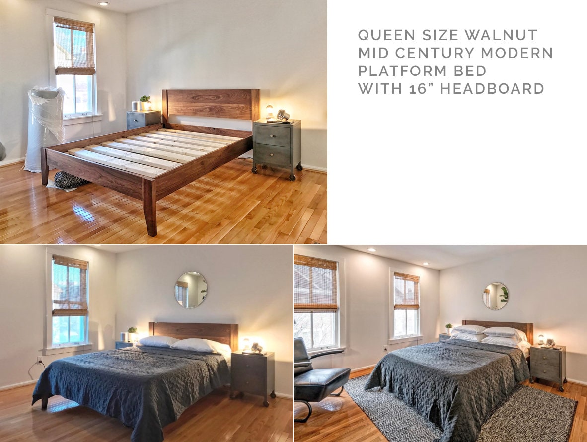 MID CENTURY MODERN Wide Leg Platform Bed Frame Solid Etsy Canada