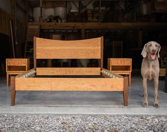 CURLY CHERRY & WALNUT  |  Platform Bed Frame  |  Curved Headboard  |  Solid Hardwoods  |  Shipping Included  |  Slats Optional