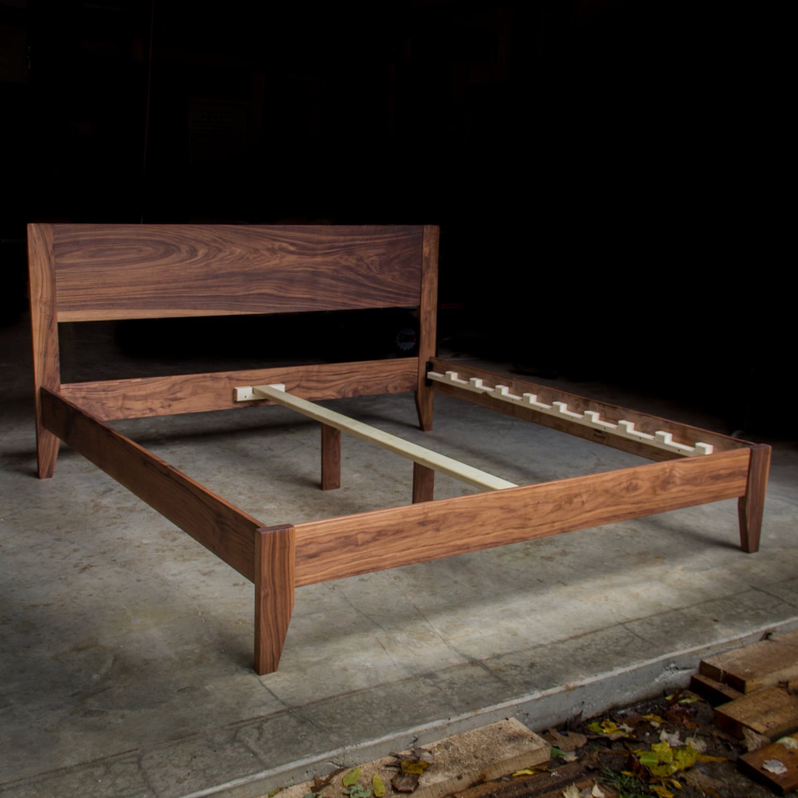 MID CENTURY MODERN Wide Leg Platform Bed Frame Solid Etsy