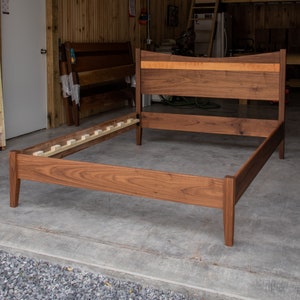 WALNUT RIBBON STRIPE | Platform Bed Frame | Curved Headboard | Solid Walnut and Curly Cherry Hardwoods | Slats Optional image 4