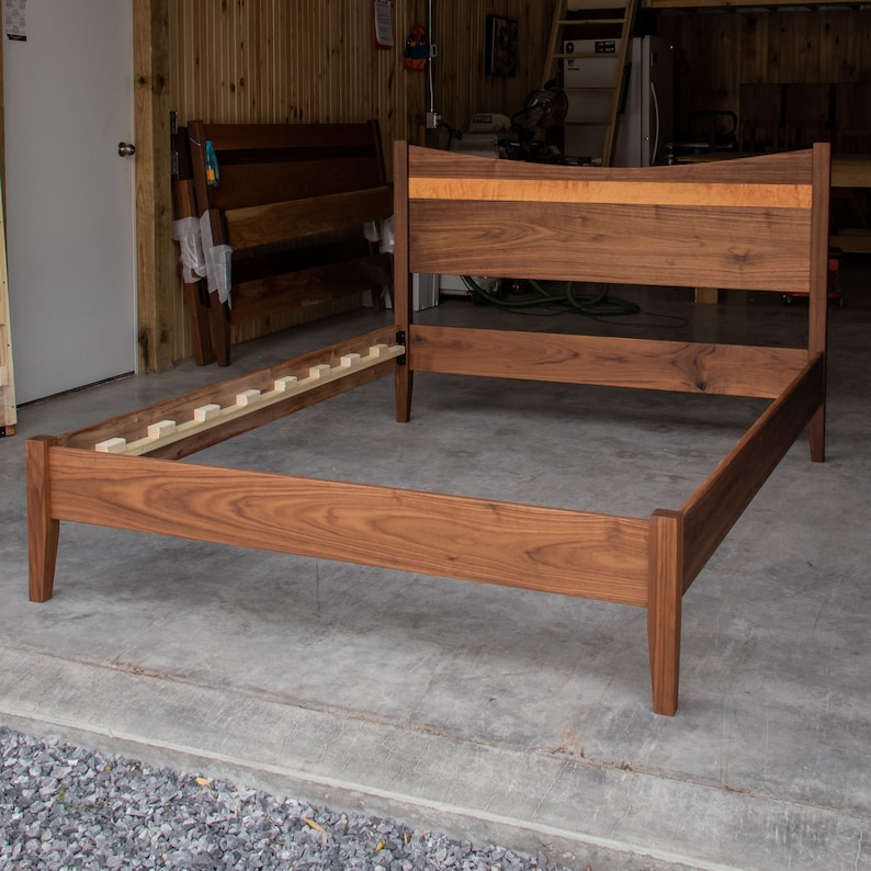 WALNUT RIBBON STRIPE | Platform Bed Frame | Curved Headboard | Solid Walnut and Curly Cherry Hardwoods | Slats Optional image 4