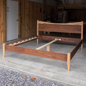 DIP TOP BED |  Solid Ambrosia Maple + Walnut Hardwoods  |  Platform Bed Frame  |  Curved Headboard  |  Slats Optional