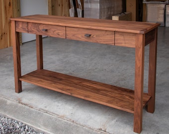 READY TO SHIP  |  Shaker Modern Style Console Table  |  Walnut Hardwoods  |  2 Drawers  |  1 Shelf  |  60"W x 18"D x 34"H  |  Ships Freight