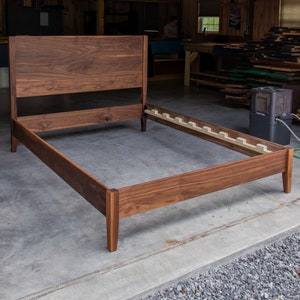 MID MOD XL Solid Walnut Platform Bed Frame w Straight 24 Headboard, Narrow Tapered Legs, with Legs & Rails Flush Across the Top image 3