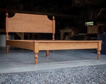 CHERRY LIBBY CUTAWAY  | Natural Cherry Hardwood Bed Frame  |  22" Headboard  |  Turned Legs With Acorn Tops  |  Capped Foot  |  Slats