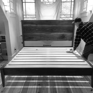 MID MOD XL Solid Walnut Platform Bed Frame w Straight 24 Headboard, Narrow Tapered Legs, with Legs & Rails Flush Across the Top image 2