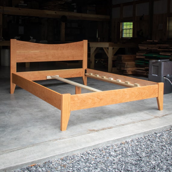 CHERRY SIMPLE BED | Platform Bed Frame | Curved Headboard | Solid