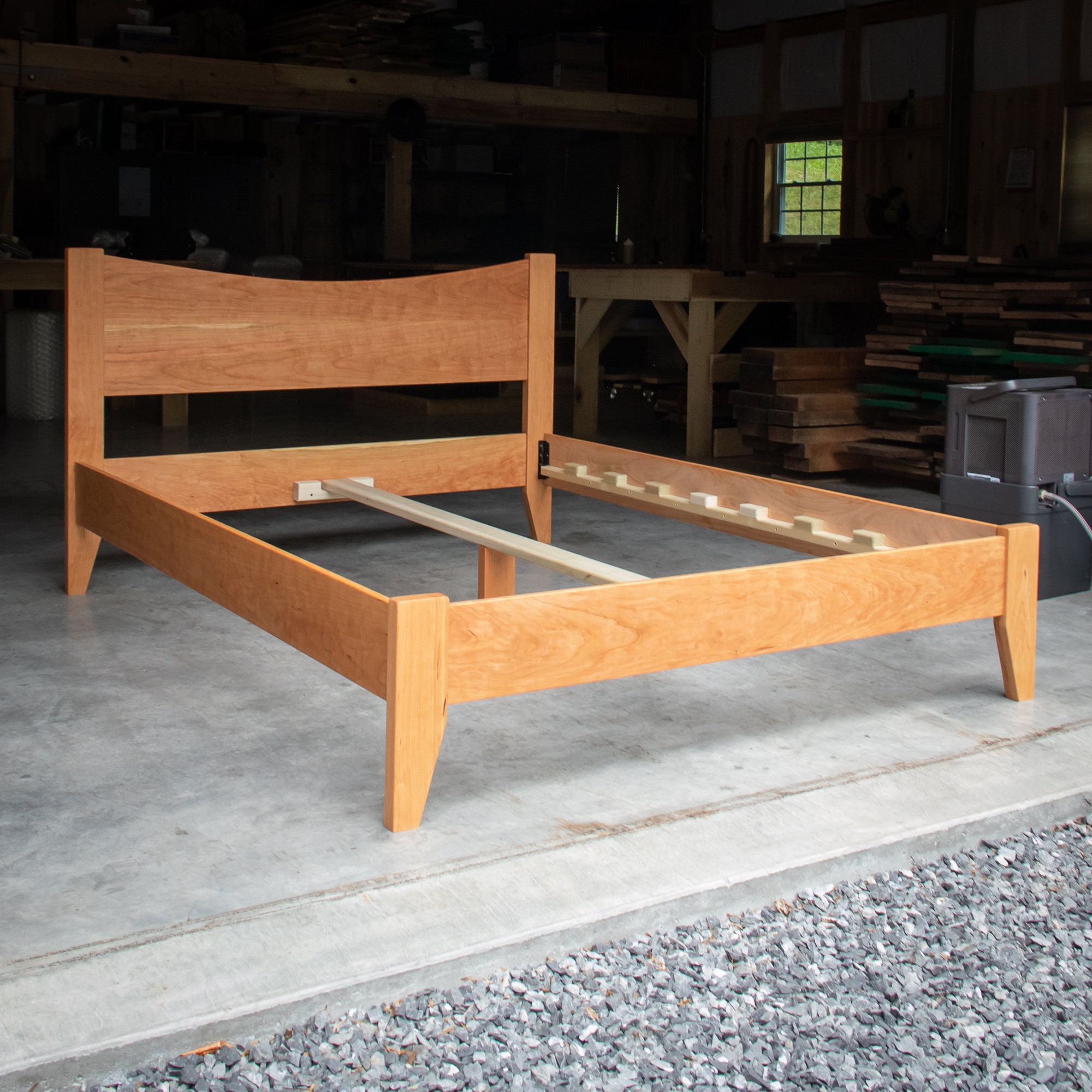 CHERRY SIMPLE BED | Platform Bed Frame | Curved Headboard | Solid