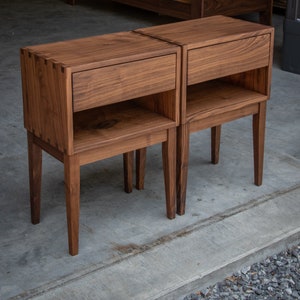 MODERN DOVETAIL NIGHTSTAND  |  5 & 5 Style  |  Solid Walnut Hardwoods  |  Single Drawer  |  Tapered Legs  |  18"W x 12"D