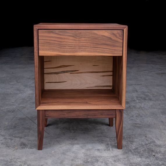 MITERED BOX NIGHTSTAND 5 10 Style Walnut Hardwoods W Ambrosia Maple Back Single Drawer Tapered Legs 18w X 14d Etsy