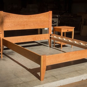 CHERRY SIMPLE BED  |  Platform Bed Frame  |  Curved Headboard  |  Solid Cherry Hardwoods  |  Slats Optional