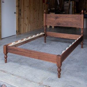 STRAIGHT HEADBOARD LIBBY  |  Platform Bed Frame  |  Walnut Hardwoods  |  Turned Legs With Acorn Tops  |  16" Headboard  |  Slats Optional