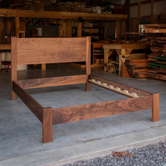 WALNUT SIMPLE BED Platform Bed Frame Straight Headboard Solid Walnut Hardwoods Slats Optional Etsy