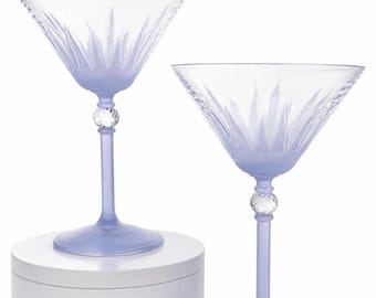 Vintage Frosted Martini Glasses Set of 2 | Czech Art Glass Ball Stem