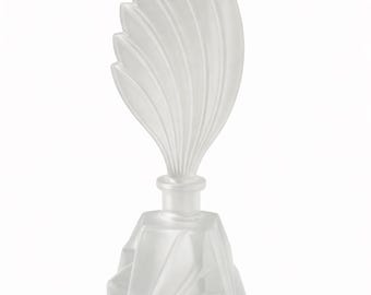 Vintage Art Deco Perfume Bottle White Frosted Czech Glass Vanity Decor