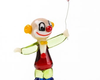 Vintage Glass Clown Figurine - Pink Heart Balloon