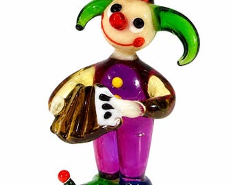Vintage Czech Art Glass Clown Figurine with Accordion | Hand-Blown Collectible