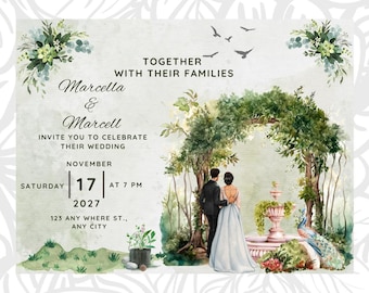 Greenery Wedding Invitation Template • Printable Invite • Sage Green Floral Invitation • Editable Canva, Digital Download