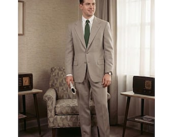 VTG Haspel Ivey's Suit Set Mens 40L 34x30 Khaki Tan Pleated Pants Two Button