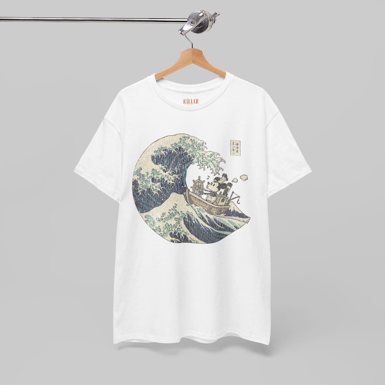 Steamboat Willie in Japan Mickey Mouse Vintage Graphic Tee, Japanese Ukiyo-e Style image 3