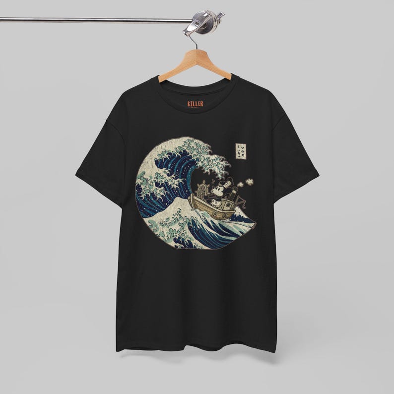 Steamboat Willie in Japan Mickey Mouse Vintage Graphic Tee, Japanese Ukiyo-e Style image 1