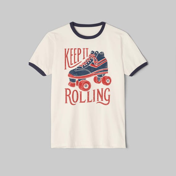 Retro Keep It Rolling Roller Skate Tee | Vintage 70's Rollerblade Graphic T-shirt