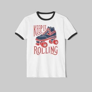 Retro Keep It Rolling Rollschuh-T-Shirt | Vintage 70er Jahre Rollerblade Graphic T-Shirt Bild 4
