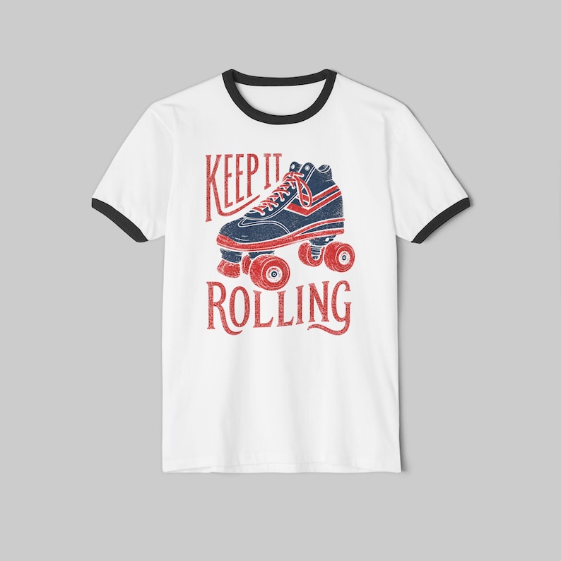 Retro Keep It Rolling Rollschuh-T-Shirt | Vintage 70er Jahre Rollerblade Graphic T-Shirt Bild 4