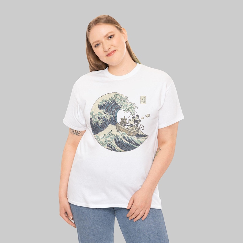 Steamboat Willie in Japan Mickey Mouse Vintage Graphic Tee, Japanese Ukiyo-e Style image 10