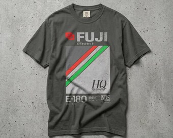 Retro-T-Shirt mit japanischem Fuji-VHS-Kassettenmotiv in bequemen Farben | Vintage-T-Shirt aus den 80er-Jahren aus Japan
