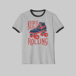Retro Keep It Rolling Rollschuh-T-Shirt | Vintage 70er Jahre Rollerblade Graphic T-Shirt Bild 2