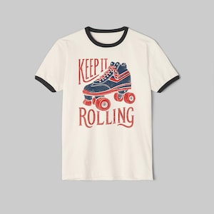 Retro Keep It Rolling Rollschuh-T-Shirt | Vintage 70er Jahre Rollerblade Graphic T-Shirt Bild 3