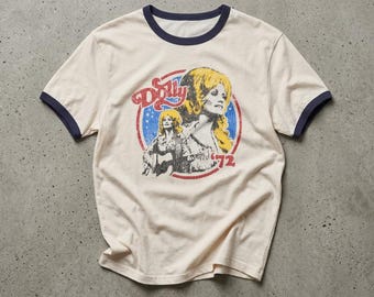 Retro Dolly 1972 Ringer-T-Shirt, Vintage-Country-Musik-Grafikshirt