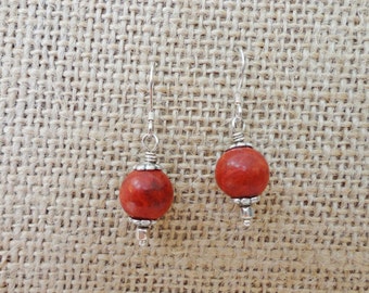 Red Sponge Coral Earrings, Sterling Silver, Beach Jewelry