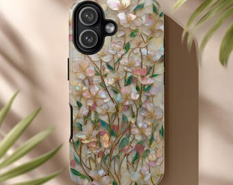 Wildflower Phone Case, Romantic Blossom Vines, Mother of Pearl Static Print for iPhone & Android