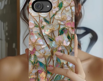 Wildflower Stained Glass Effect Phone Case, Floral 3D Mosaic Tough Case for iPhone & Android