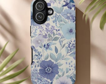 Floral Phone Case Blue Periwinkle Wildflower Garden Art Nouveau Pastel Botanical Pattern Design for iPhone & Android