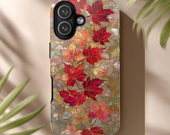 Stained Glass Phone Case Maple Leaf Mother of Pearl Autumn Mosaic Marbled for iPhone & Android
