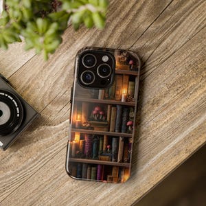 Custodia per telefono Enchanted Bookshelf, Magical Library Art, Cozy Academia Cover