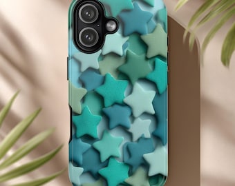 Starry Teal Phone Case Soft Textured Seafoam Stars Pattern Cute Cosmic Aesthetic Art Protective Design for iPhone & Android