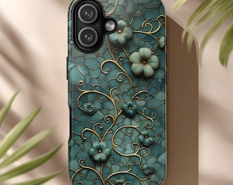 Stained Glass Floral Phone Case Art Nouveau Vine Elegant Mosaic Botanical Design for iPhone & Android