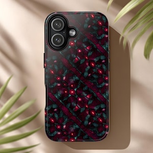 Tough Phone Case Dark Ruby Mosaic Pattern With Teal Stone Fragments And Glowing Gem Sparkle Goth Luxe for iPhone & Android
