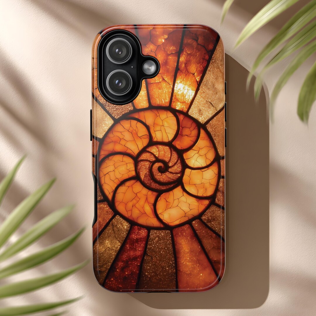 Tough Phone Case Amber Stained Glass Nautilus Spiral Sunburst Mosaic ...