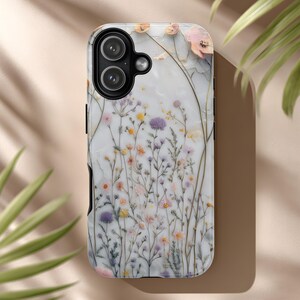Wildflower Arch Phone Case On Pearl White Meadow With Blush Poppies And Lilac Blooms for iPhone & Android