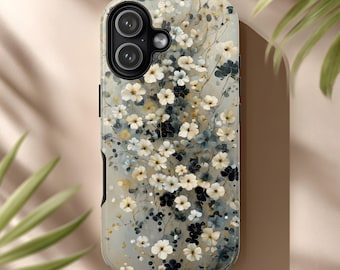 Monochrome Floral Phone Case, Gold Branch Bouquet for iPhone & Android