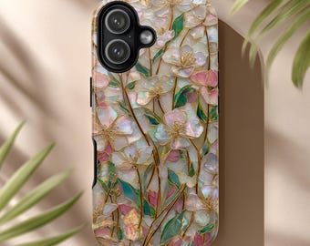 Wildflower Stained Glass Effect Phone Case, Floral 3D Mosaic Tough Case for iPhone & Android