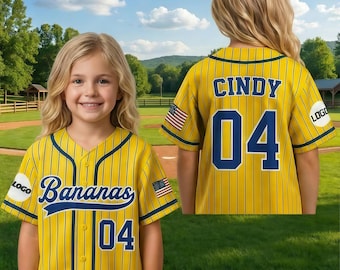 Custom Baseball Jersey, Personalize Name Number Logo, New year Gift for bananas fan, Birthday Party for Men Women Kid Toddler youth women