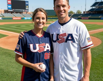 Camiseta de béisbol personalizada con nombre y número, uniforme de EE. UU. para hombres, mujeres, jóvenes y niños.
